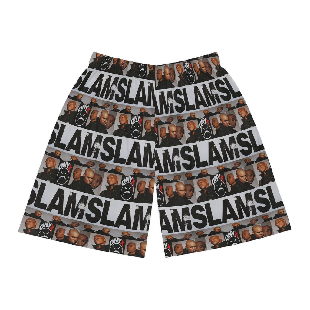 Basketball Shorts — Black & White 'SLAM' Collage All-Over Print
