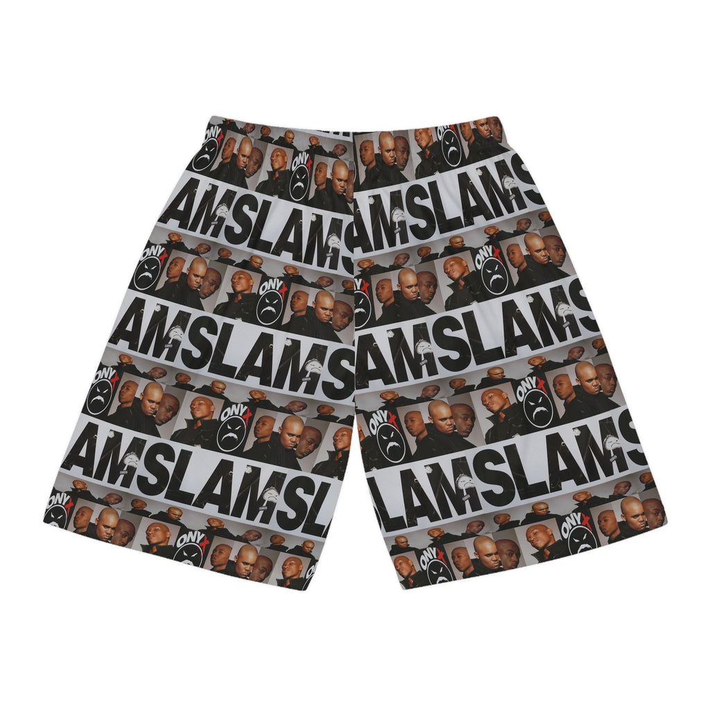 Basketball Shorts — Black & White 'SLAM' Collage All-Over Print
