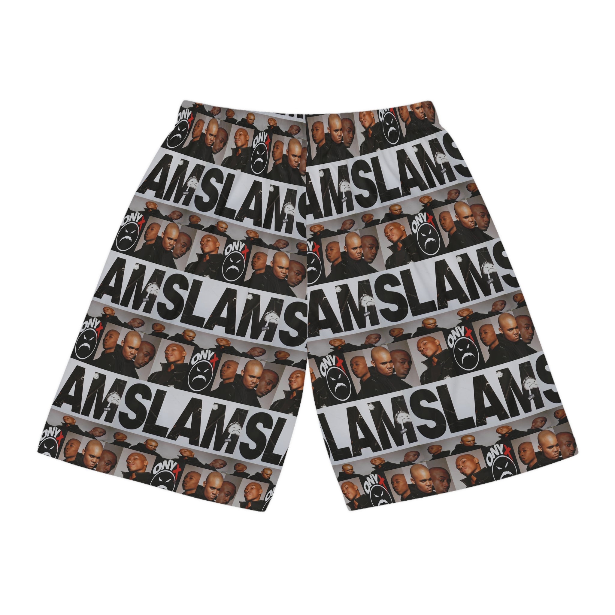 Basketball Shorts — Black & White 'SLAM' Collage All-Over Print