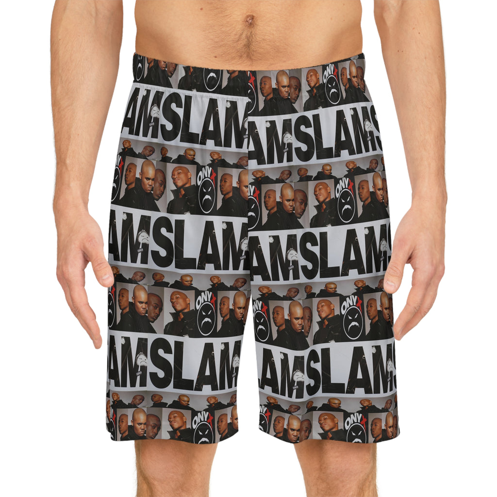 Basketball Shorts — Black & White 'SLAM' Collage All-Over Print