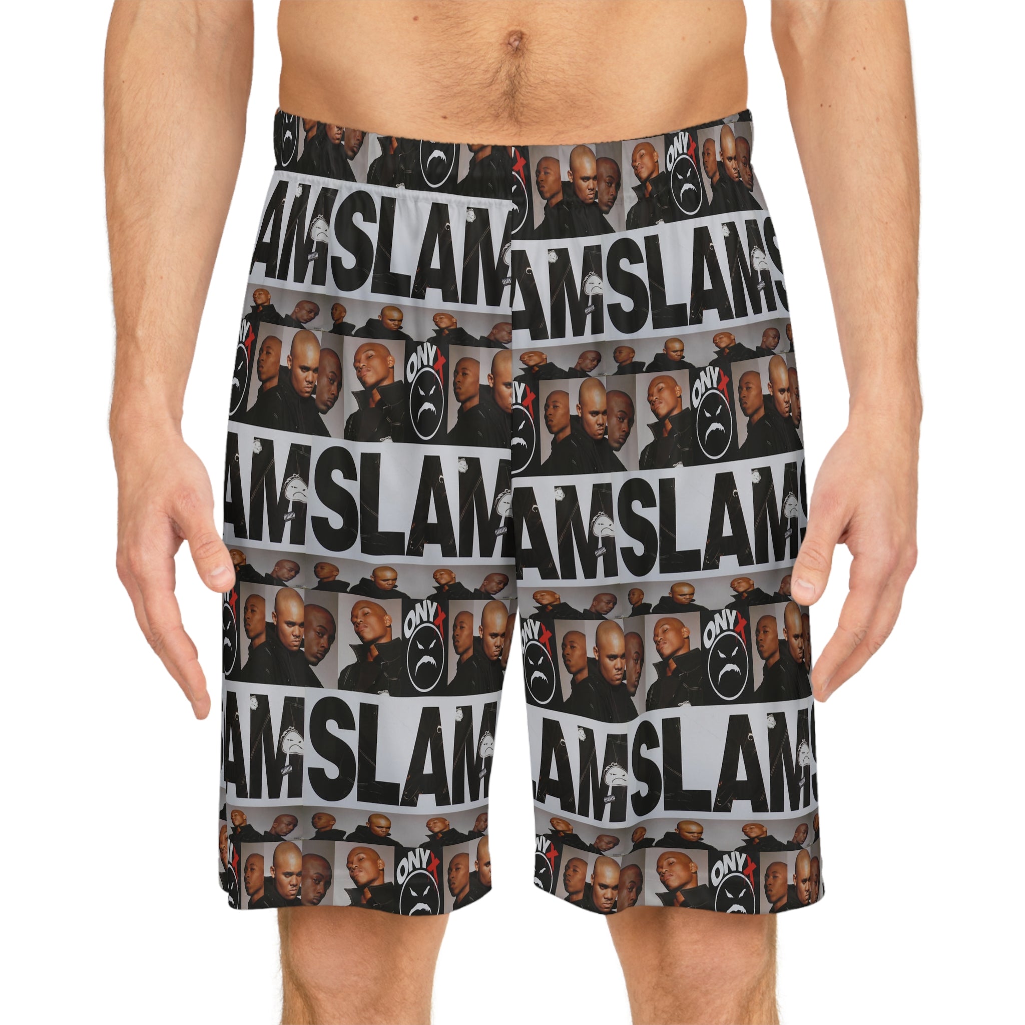 Basketball Shorts — Black & White 'SLAM' Collage All-Over Print
