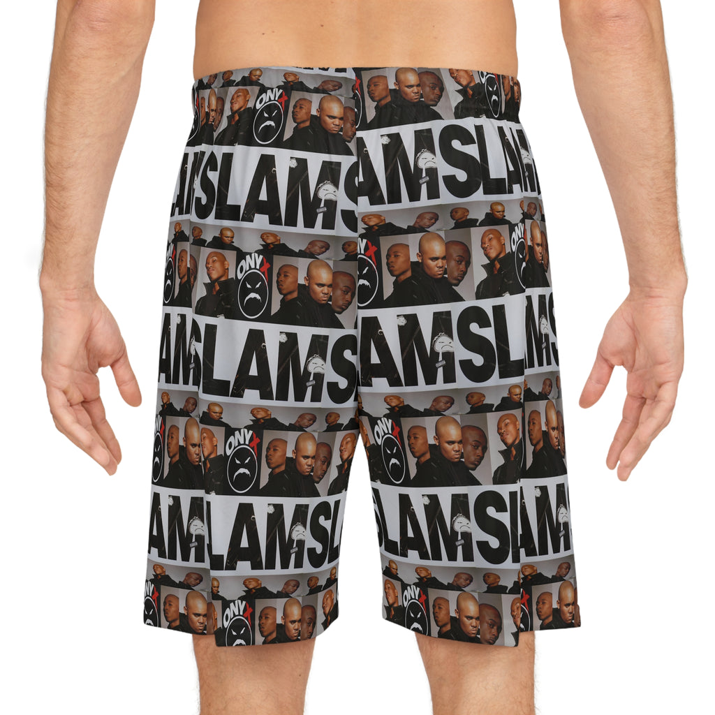 Basketball Shorts — Black & White 'SLAM' Collage All-Over Print